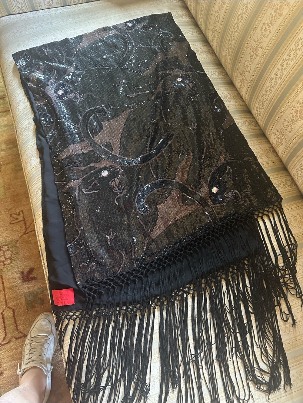 Valentino Garavani Black Sequin Fringe Shawl